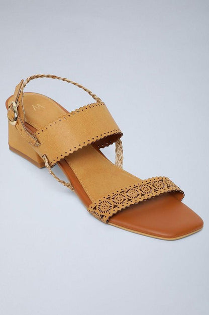 Mustard Laser Cut Block Heels - wforwoman