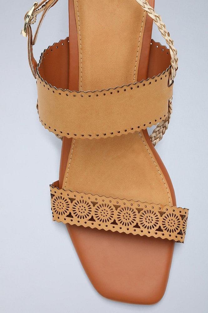 Mustard Laser Cut Block Heels - wforwoman