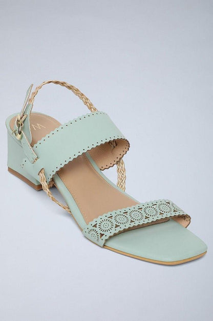 Pastel Green Laser Cut Block Heels - wforwoman