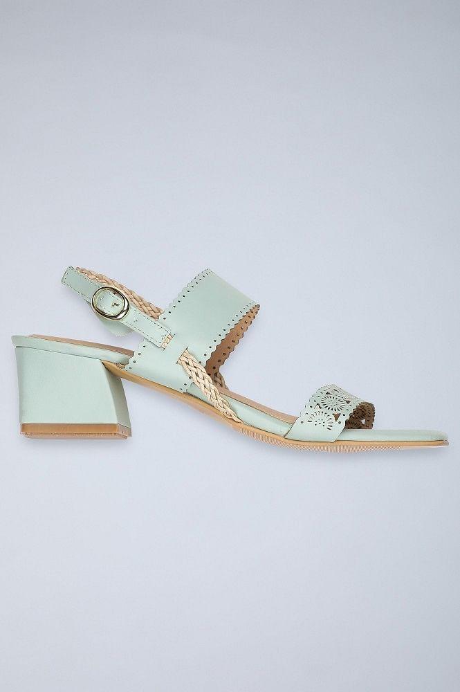 Pastel Green Laser Cut Block Heels - wforwoman