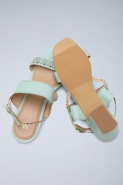 Pastel Green Laser Cut Block Heels - wforwoman