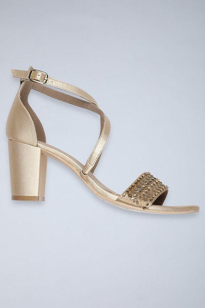 Gold &amp; Beige Embroidered Block Heels - wforwoman