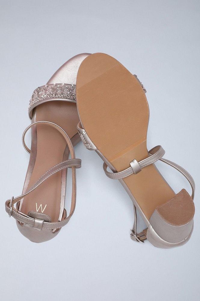 Silver Almond Toe Embroidered Block Heels - wforwoman