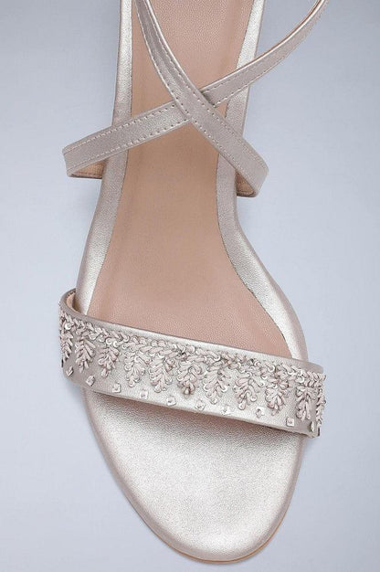 Silver Almond Toe Embroidered Block Heels - wforwoman