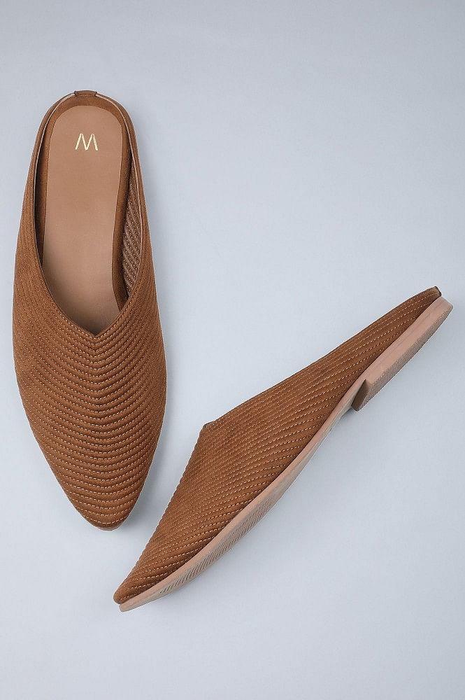 Cognac Woven Flat Mules - wforwoman