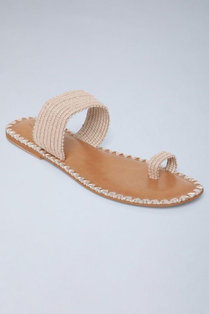 Beige Ring-toed Woven Flats - wforwoman