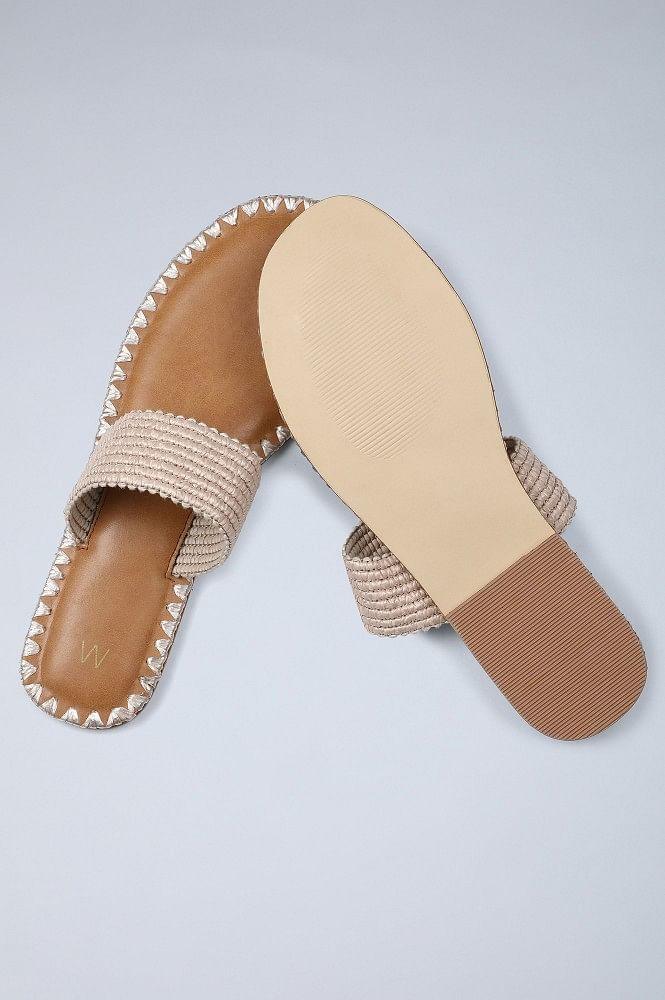 Beige Ring-toed Woven Flats - wforwoman