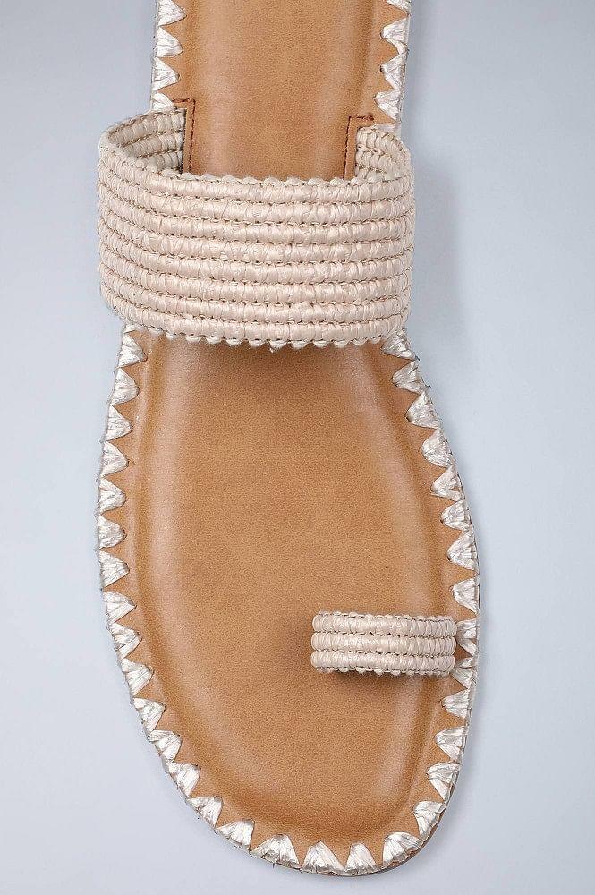 Beige Ring-toed Woven Flats - wforwoman