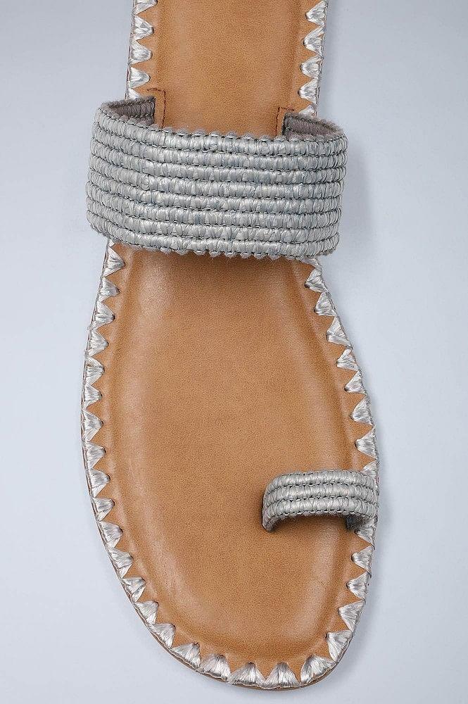 Grey Ring-toed Woven Flats - wforwoman