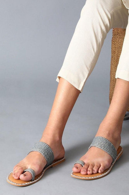 Grey Ring-toed Woven Flats - wforwoman