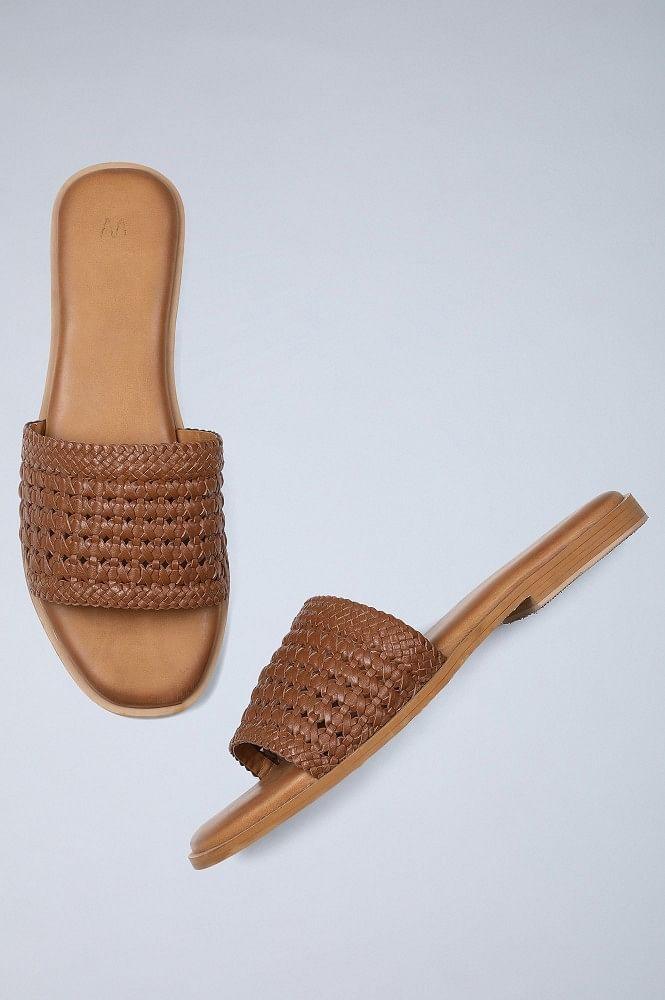 Tan Square Toe Woven Flats - wforwoman