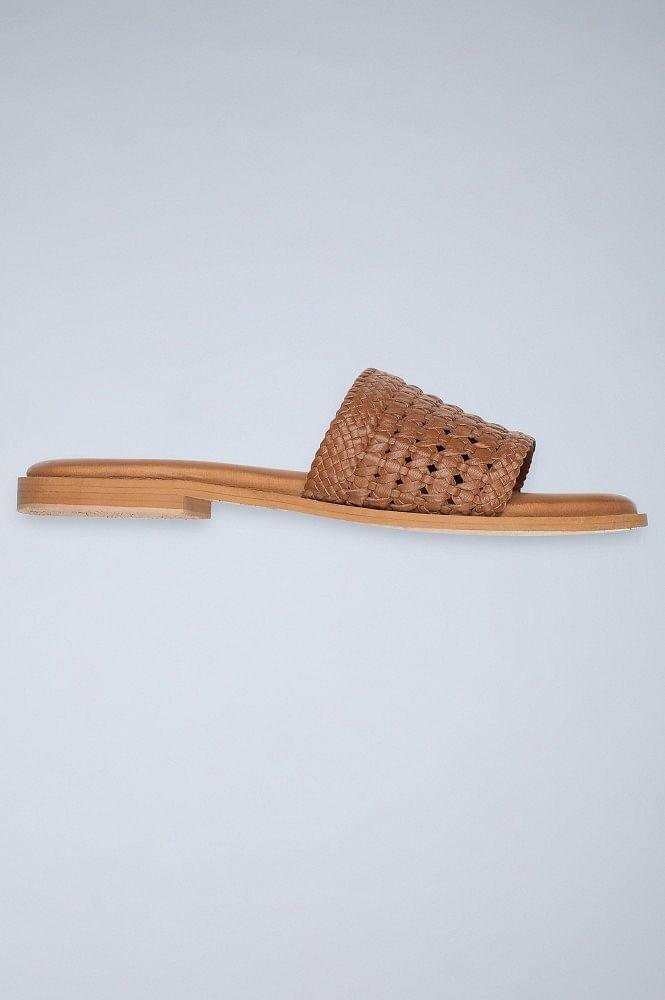 Tan Square Toe Woven Flats - wforwoman