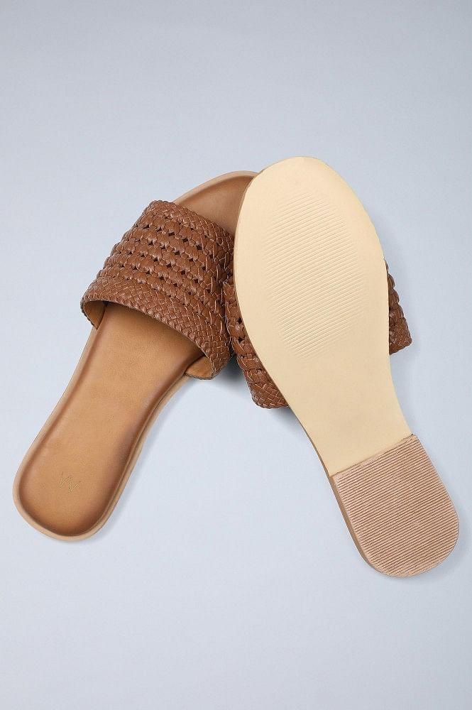 Tan Square Toe Woven Flats - wforwoman