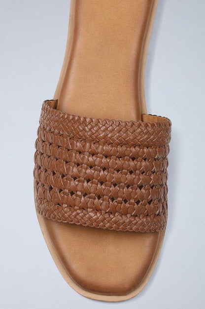 Tan Square Toe Woven Flats - wforwoman