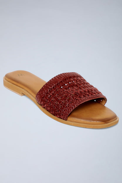 Maroon Square Toe Woven Flats