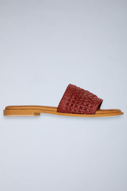 Maroon Square Toe Woven Flats