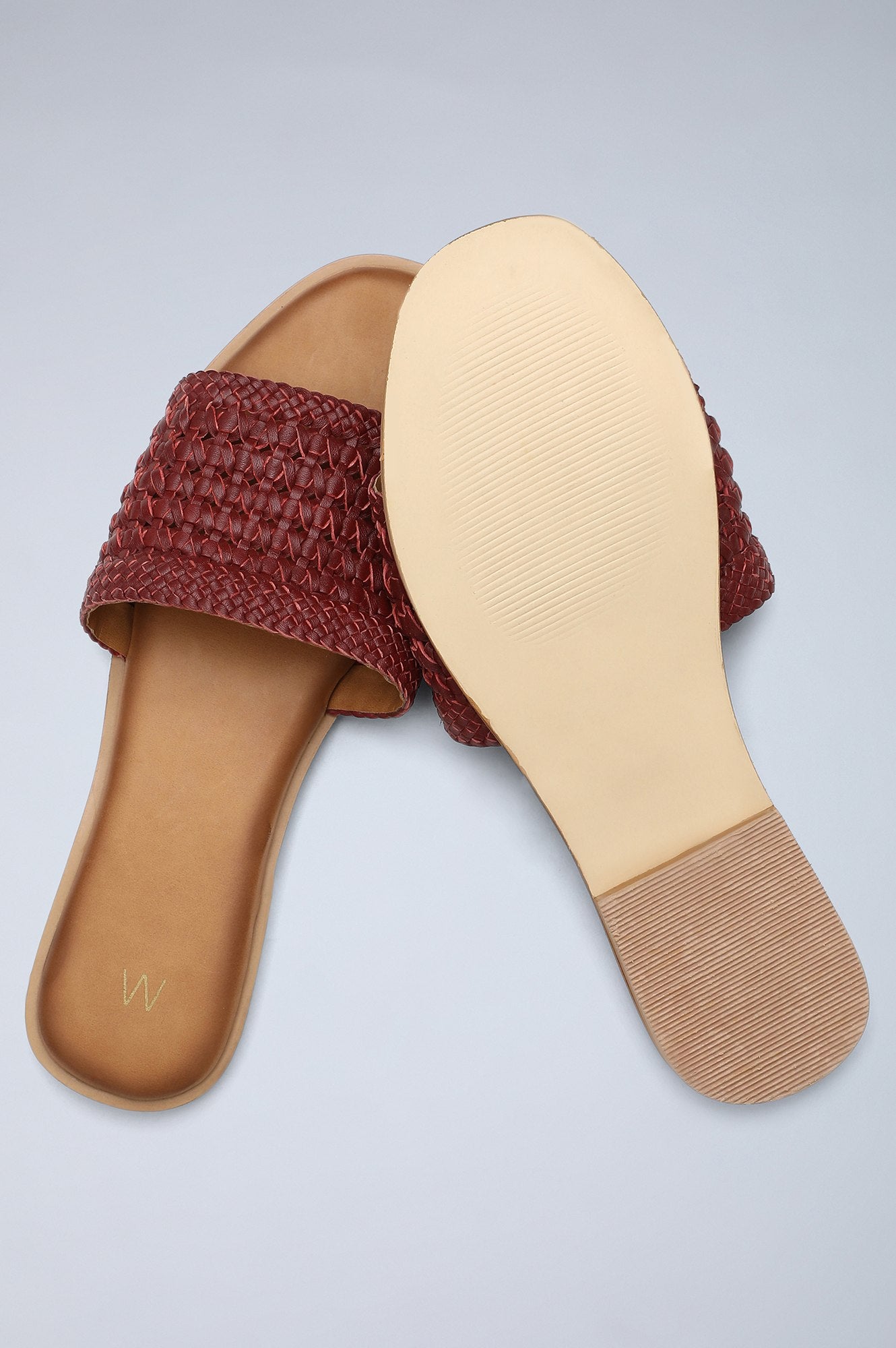 Maroon Square Toe Woven Flats