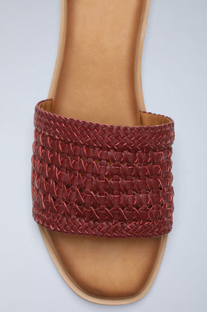 Maroon Square Toe Woven Flats