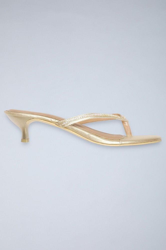 Gold Almond Toe Kitten Heels - wforwoman