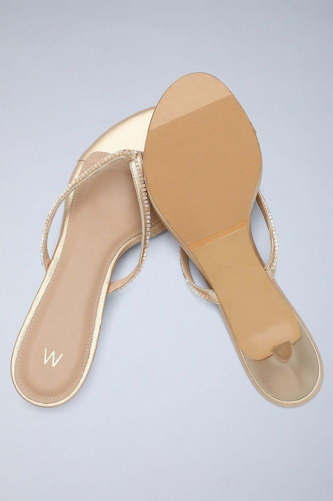 Gold Almond Toe Kitten Heels - wforwoman