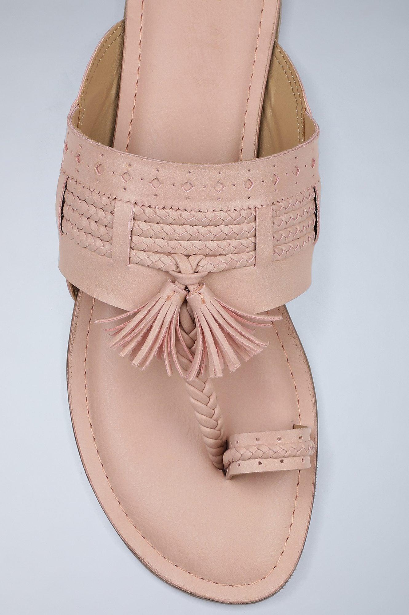 W Pink Woven Design Round Toe Flat - wforwoman