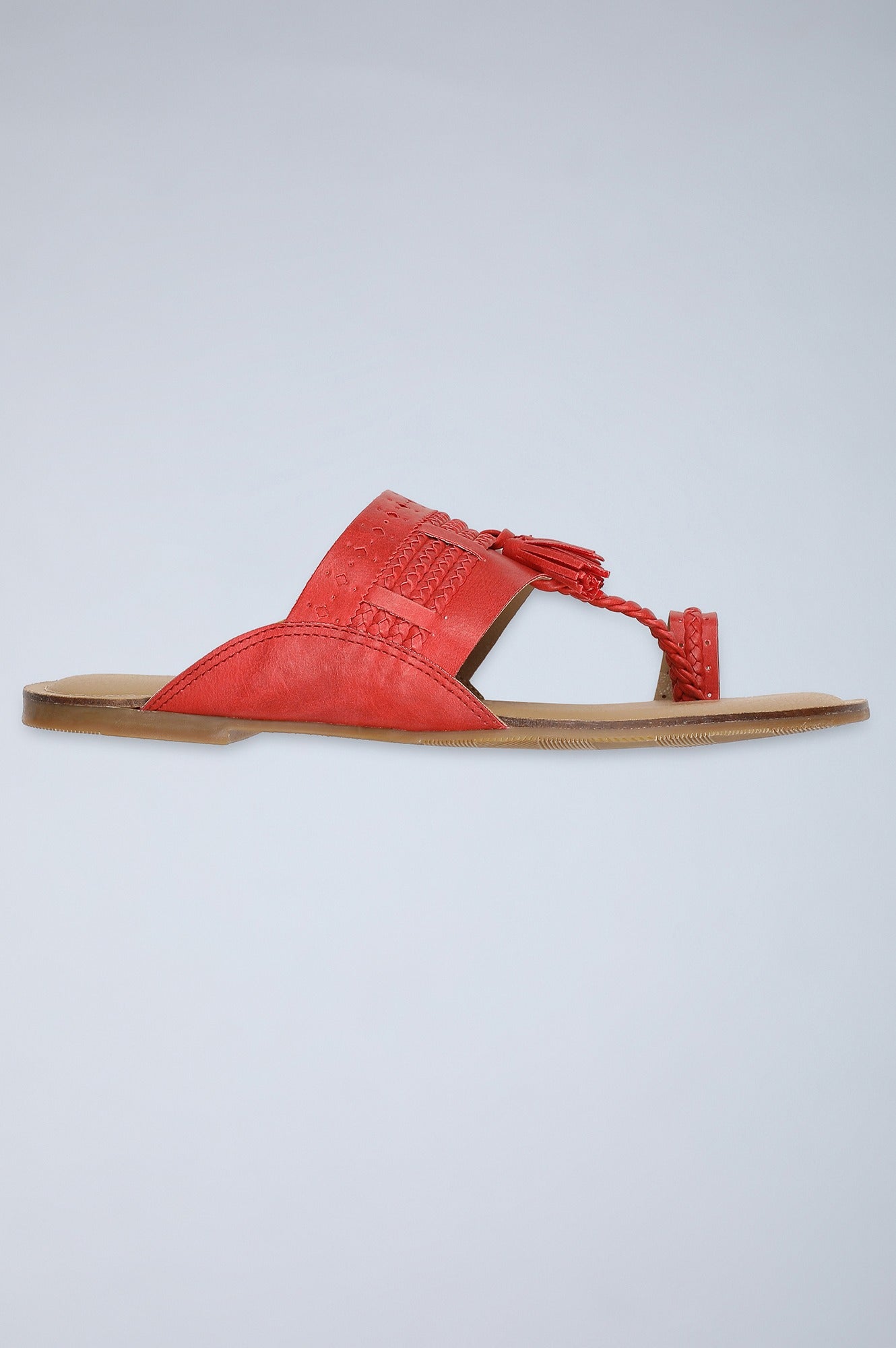 Red &amp; Beige Braided Kolhapuri Flats