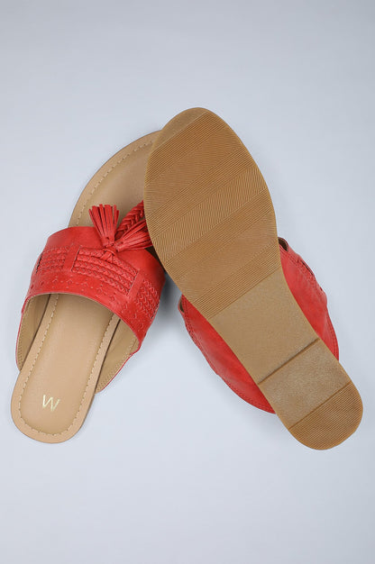 Red &amp; Beige Braided Kolhapuri Flats