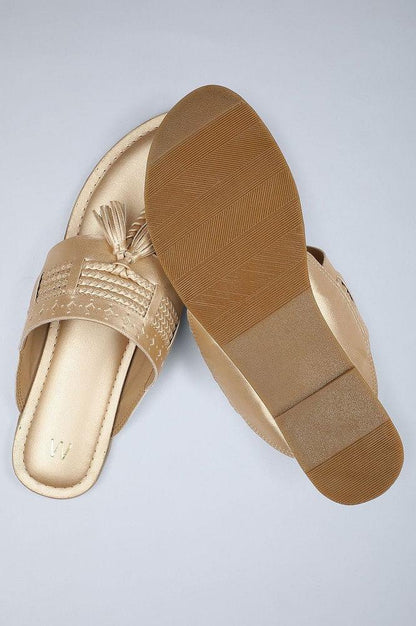 Gold Braided Kolhapuri Flats - wforwoman