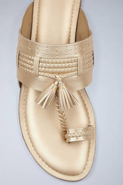 Gold Braided Kolhapuri Flats - wforwoman