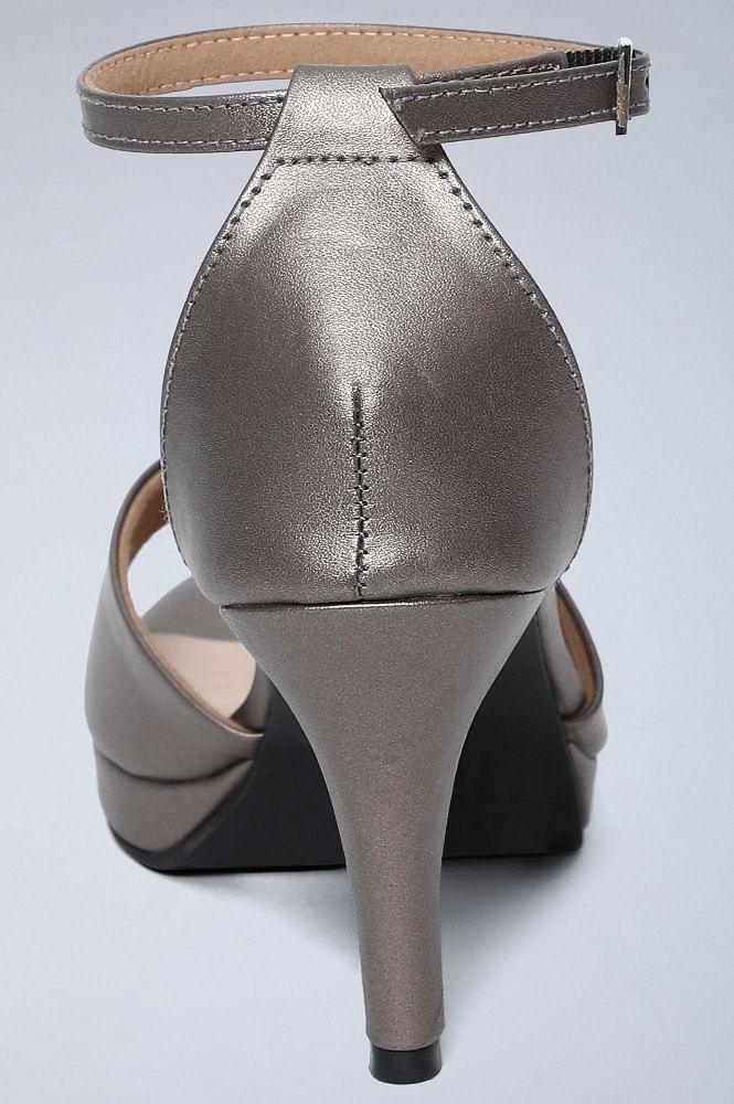 Pewter Almond Toe Solid Stiletto - wforwoman