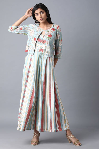 Blue Round Neck Printed Jumpsuit