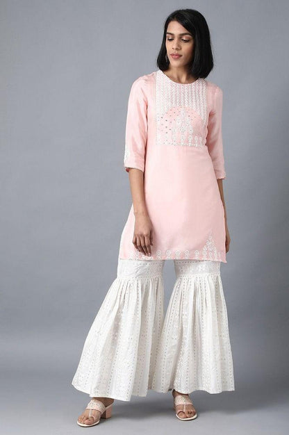 Pink Round Neck Embroidered kurta Set - wforwoman