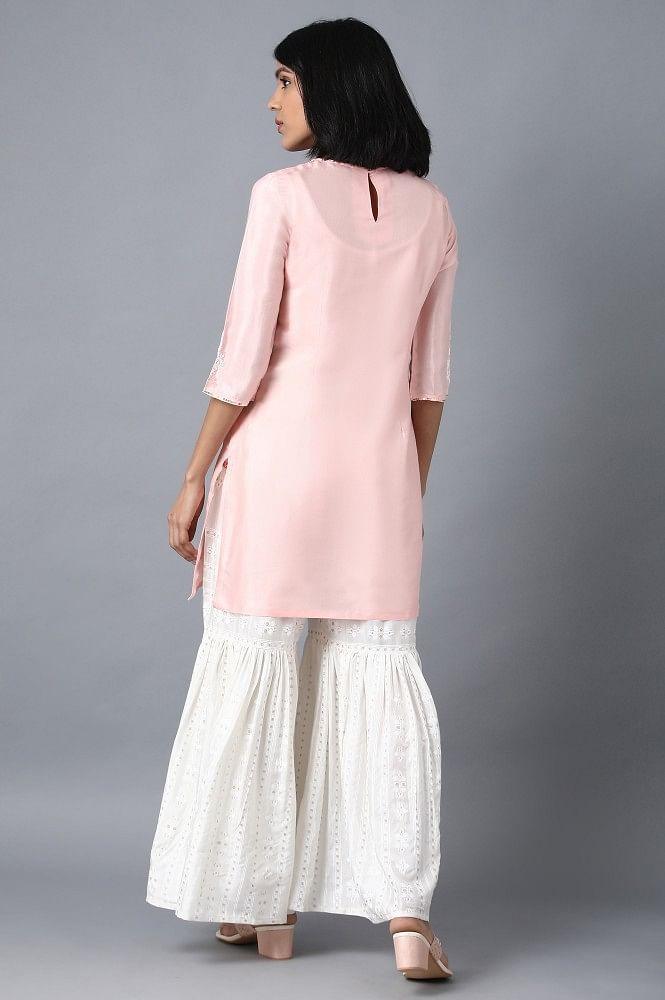 Pink Round Neck Embroidered kurta Set - wforwoman