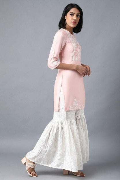 Pink Round Neck Embroidered kurta Set - wforwoman