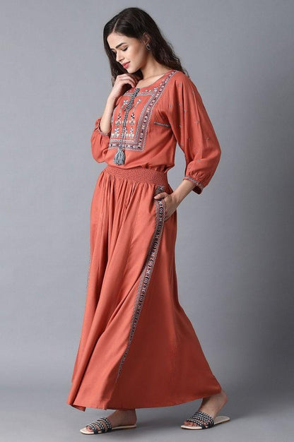 Peach Embroidered Jumpsuit - wforwoman