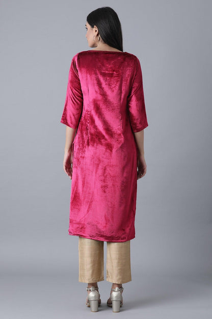 Fuchsia Printed Velvet kurta - wforwoman