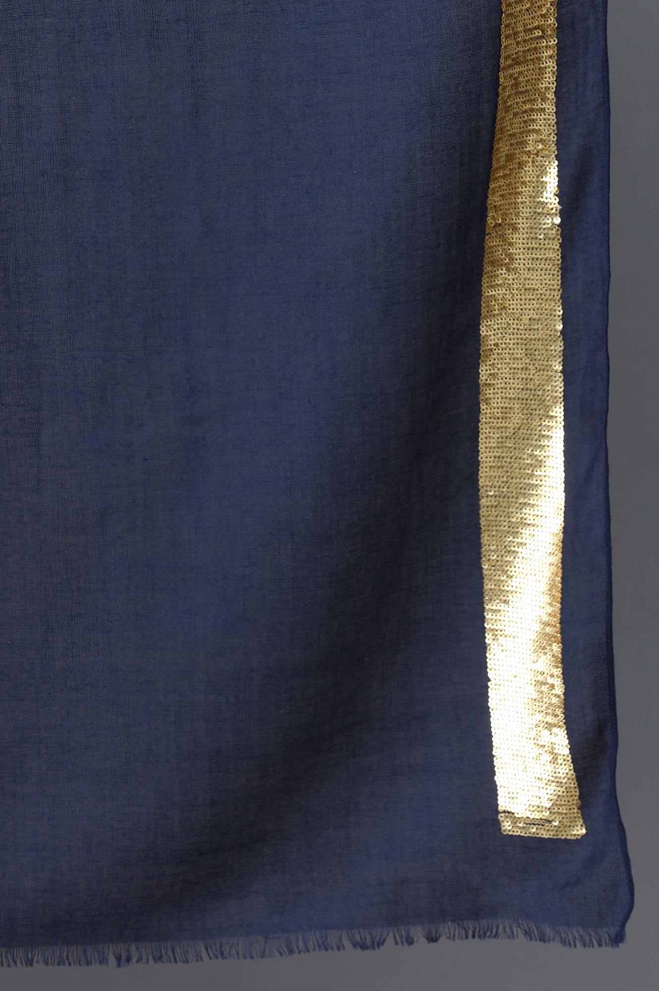 Navy Blue Sequin Border Shawl