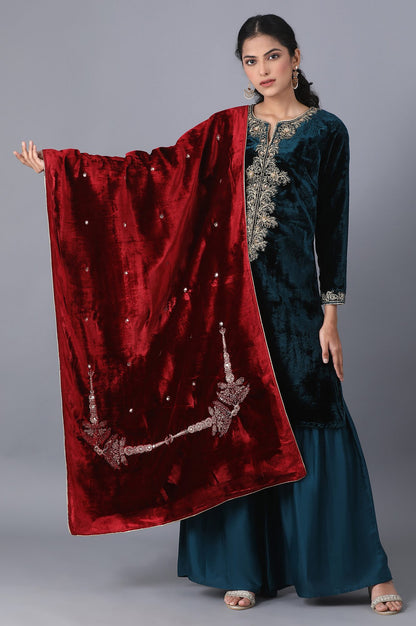 Maroon Embroidered Winter Shawl