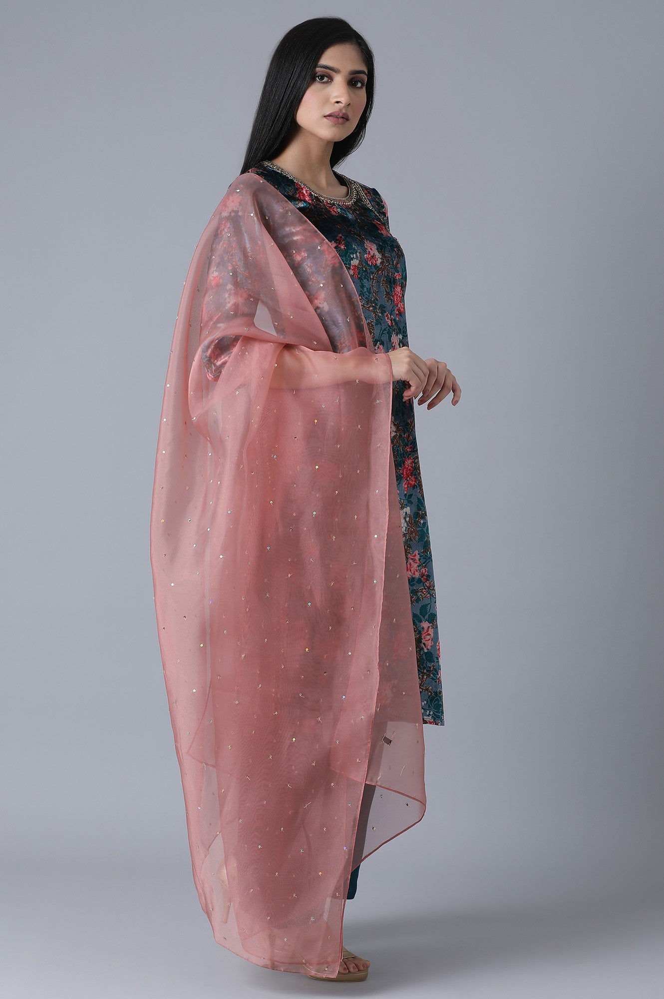 Glam Teal Printed kurta-Parallel Pants- Dupatta Set