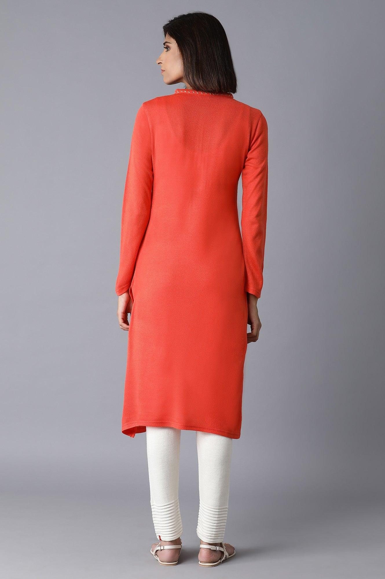 Orange Solid Acrylic kurta - wforwoman