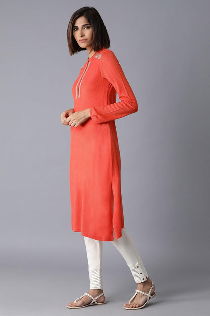 Orange Solid Acrylic kurta - wforwoman