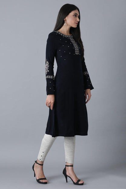 Navy Blue A-Line Winter kurta - wforwoman