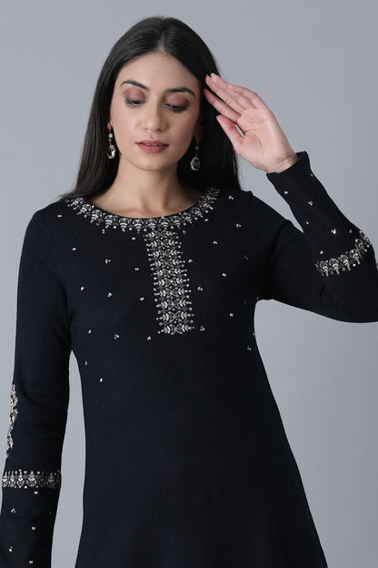 Navy Blue A-Line Winter kurta - wforwoman