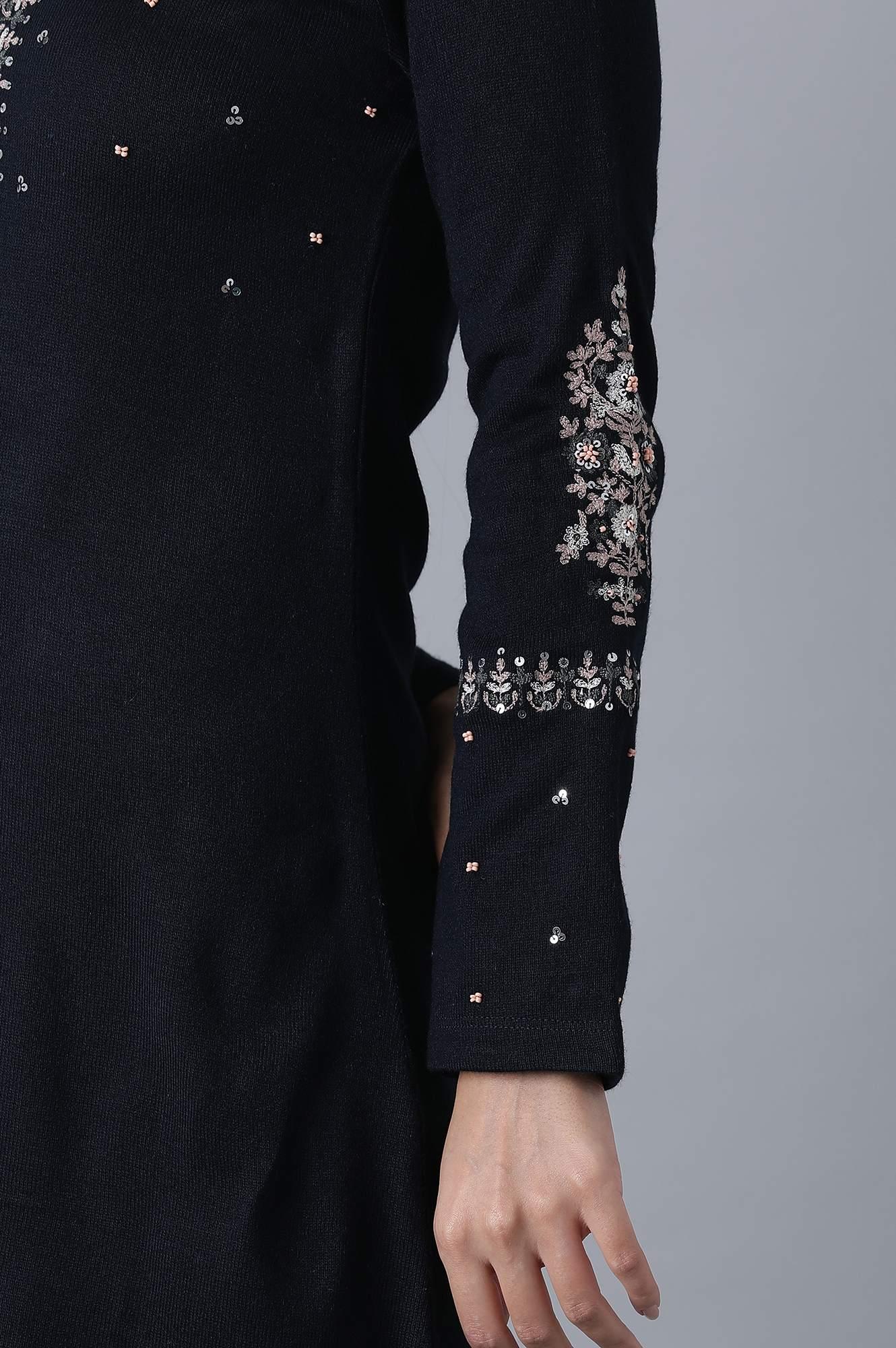 Navy Blue A-Line Winter kurta - wforwoman