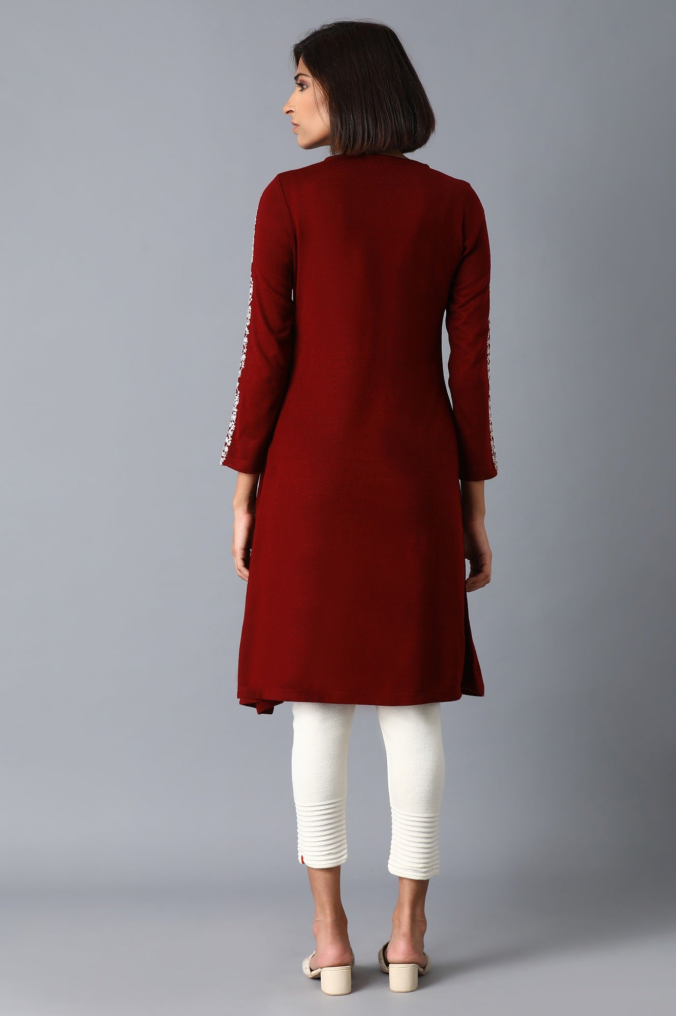 Red FLaredWinter kurta - wforwoman