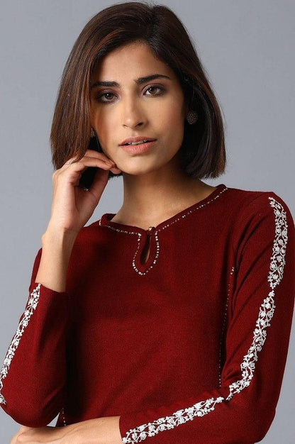 Red FLaredWinter kurta - wforwoman