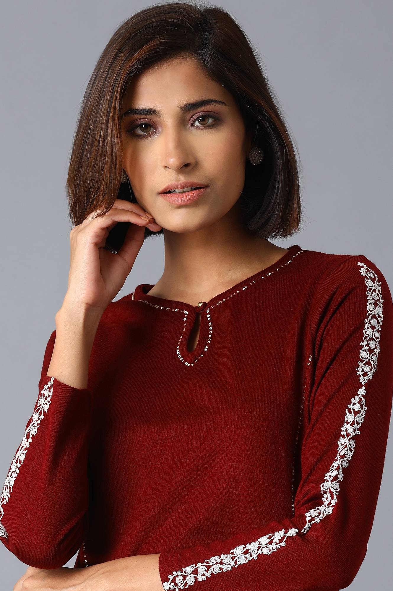 Red FLaredWinter kurta - wforwoman