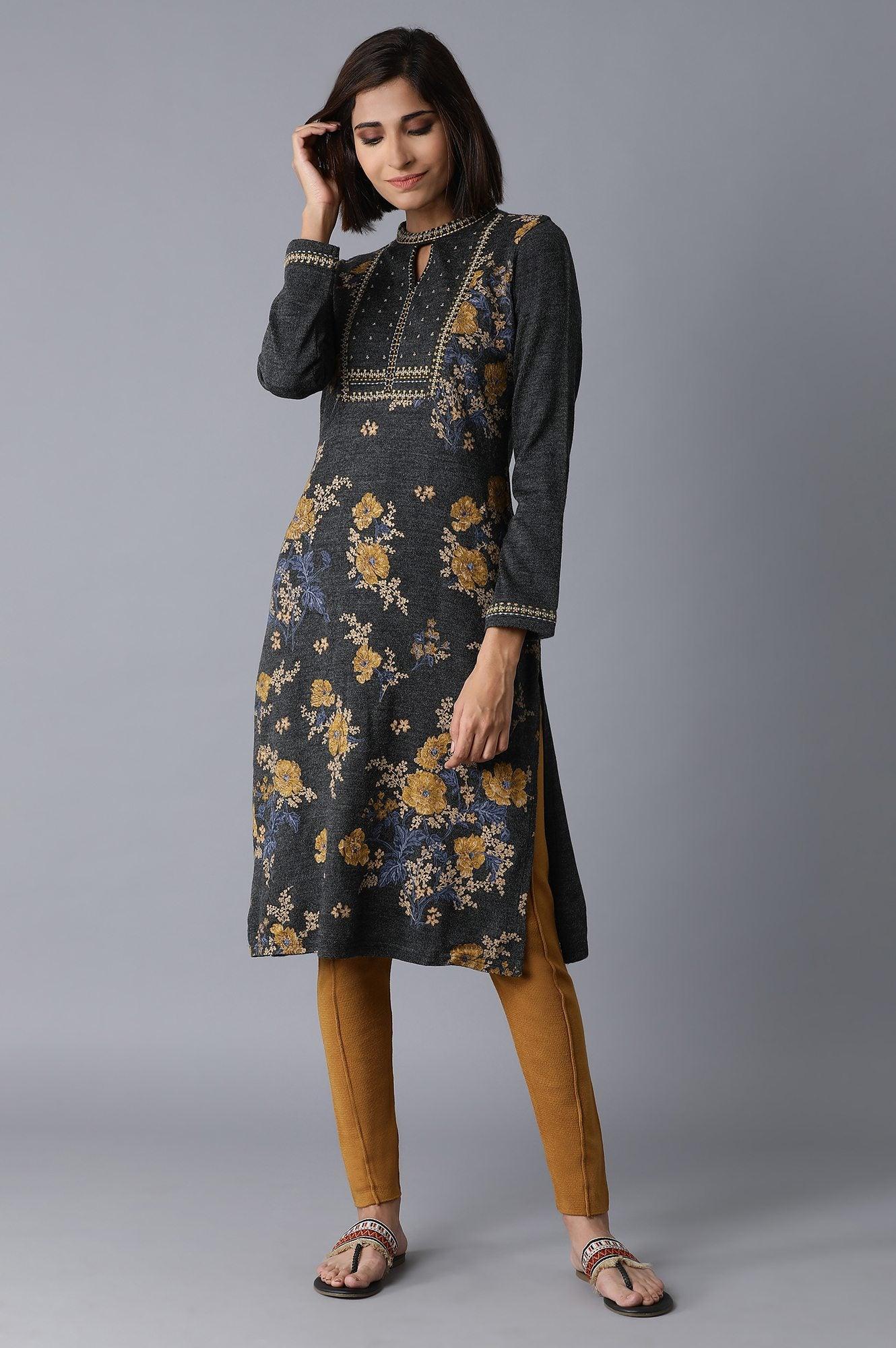 Dark Grey Printed kurta - wforwoman