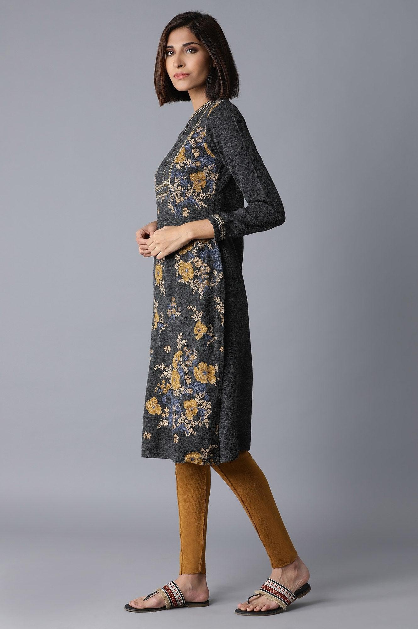 Dark Grey Printed kurta - wforwoman