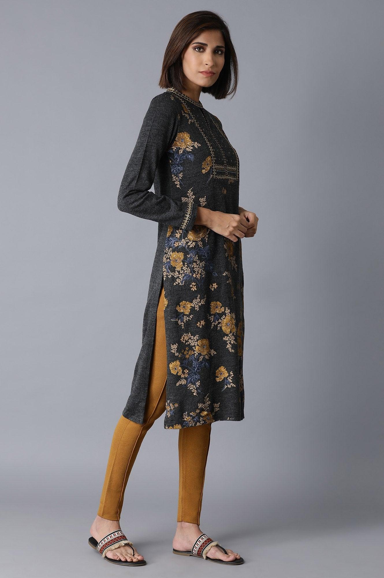 Dark Grey Printed kurta - wforwoman